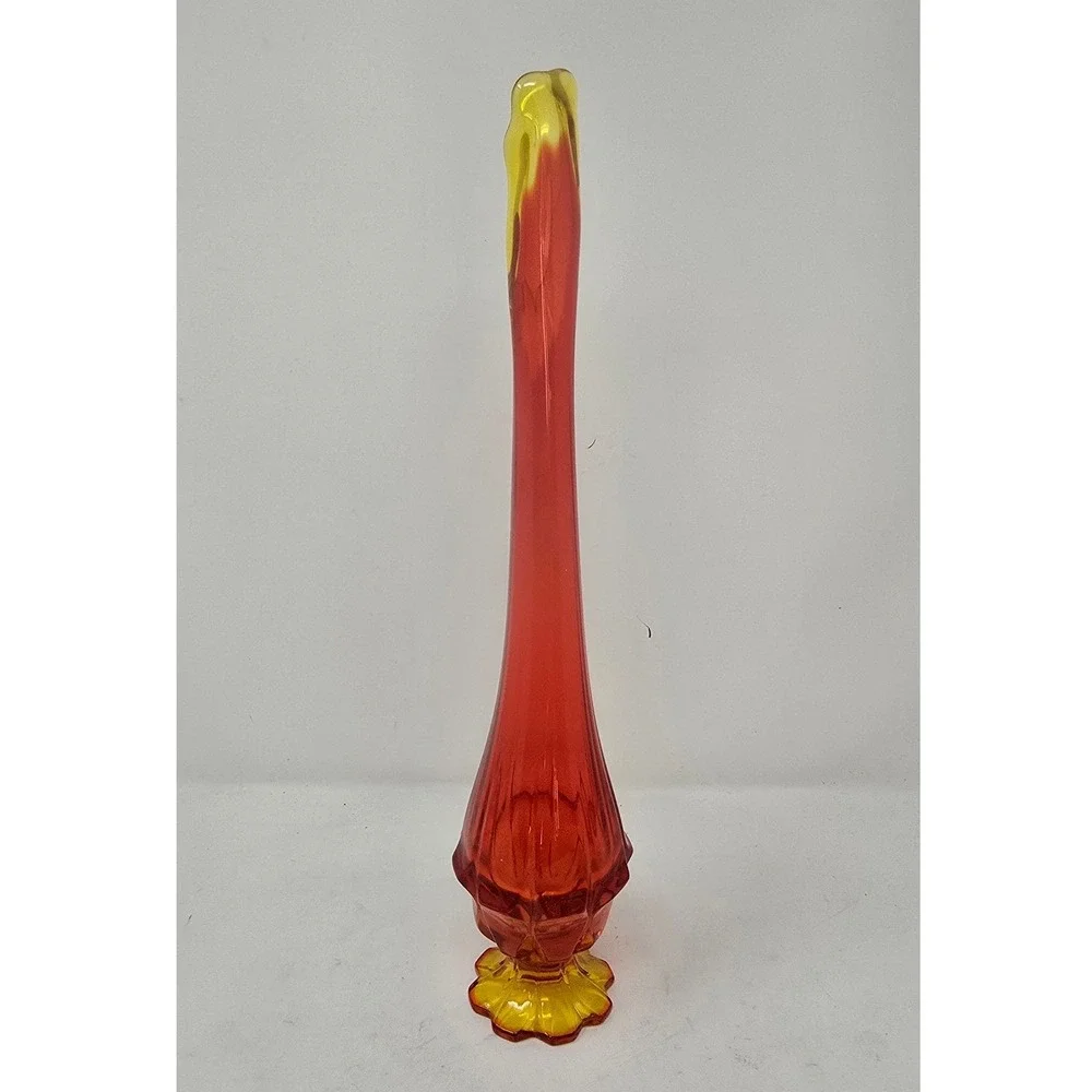 Vtg 1960s‎ Fenton Valencia Amberina swung vase MCM orange bud vase